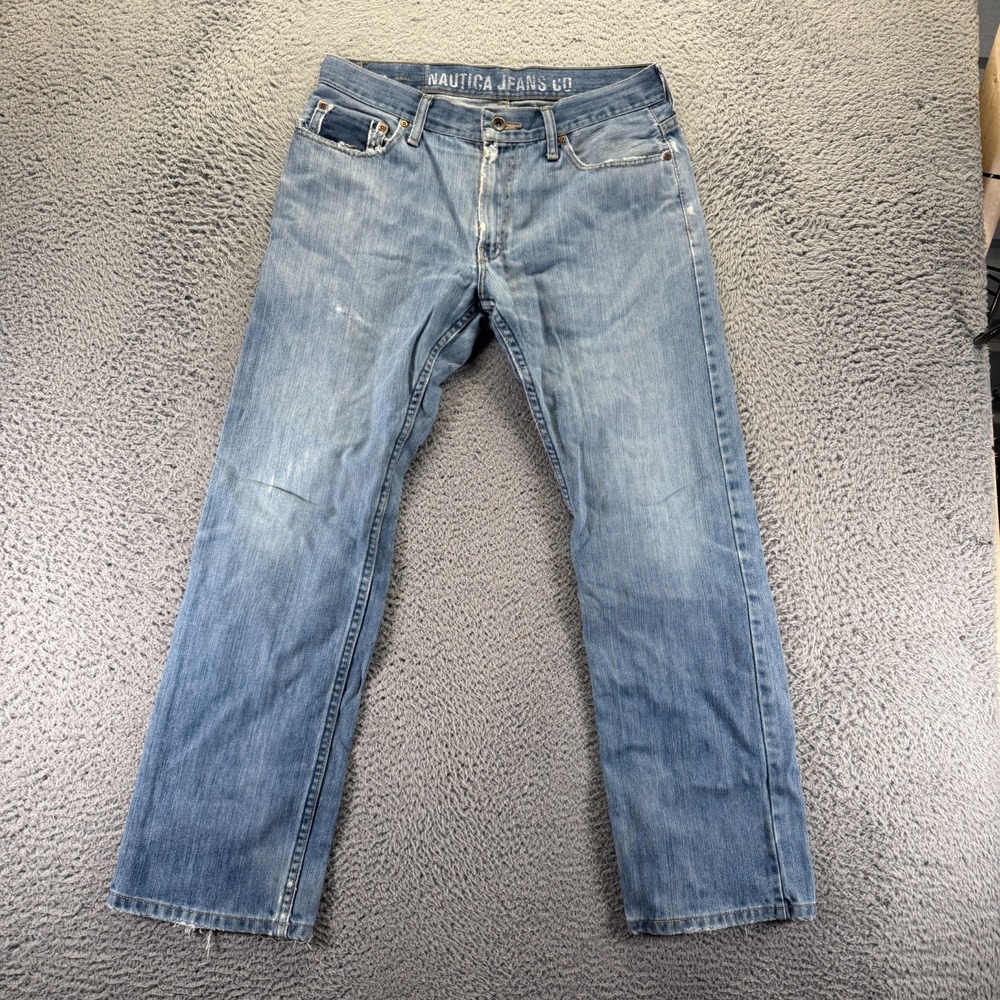Vintage Nautica Jeans Mens 32x30 Blue Cotton Denim Straight Leg Baggy Slim Faded